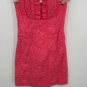Lilly Pulitzer Frankie Mini Dress Womens 6 Pink Embroidered Strapless Back Zip